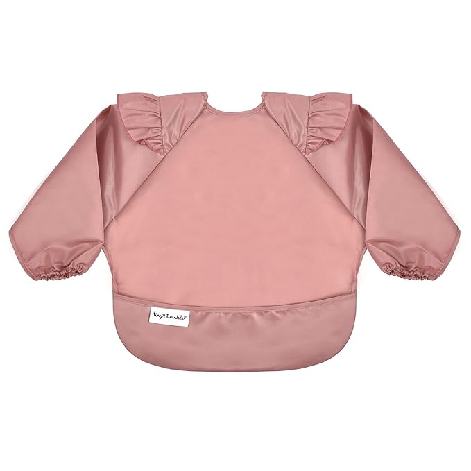 Tiny Twinkle Mess Proof Baby Bib,Waterproof Smock Baby Bib for Eating,Machine Washable Long Sleeve Bib,Baby Led Weaning,Toddler Bib,BLW Supplies(Taupe, Small 6-24 Months)