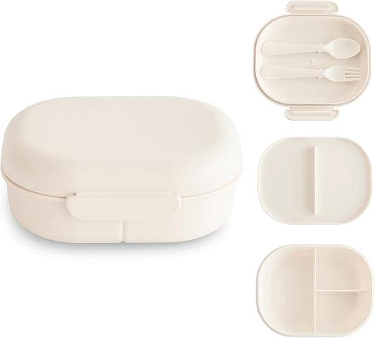 mushie Kids Bento Lunch Box | 3-Compartment & Removable Divider + Fork & Spoon Utensils | Great For Meals, School, Snacks On-the-Go | Dishwasher Safe (Ivory)