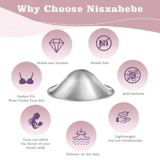 The Original Silver Nursing Cups with Silicone Ring,Nipple Shields for Nursing Newborn,Breastfeeding Must Haves for Soothe and Protect Your Nursing Nipples,Trilaminate 999 Silver(X-Large)