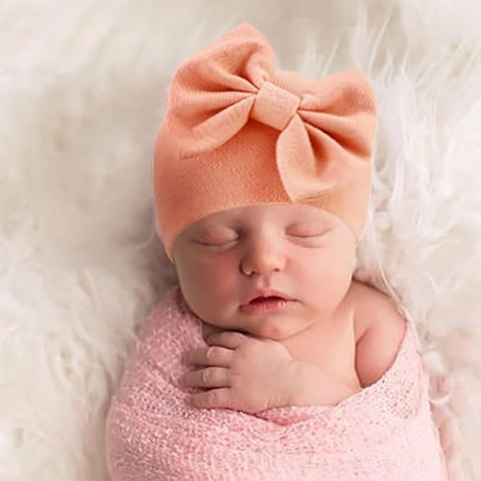 BQUBO Newborn Baby Girls Hats Mittens Set Hospital Hat Beanie Infant Bow Hats Baby Cotton Gloves for 0-6 Months