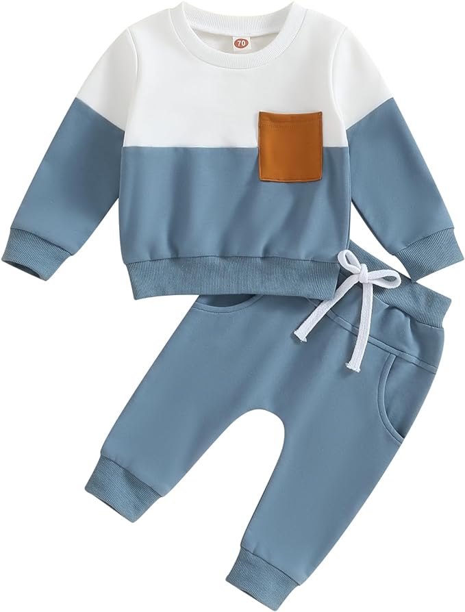 Toddler Baby Boy Fall Outfits Long Sleeve Crew Neck Pullover Sweatshirt + Jogger Pants Set Infant Winter Clothes