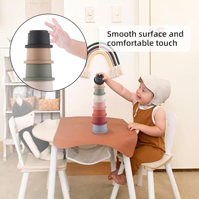 ZYFLSQ Stacking Cups Baby Toy, Nesting Cups 8 Pcs with Pattern for Kid Baby 6 Months and Up Montessori Toy, Bath Toys