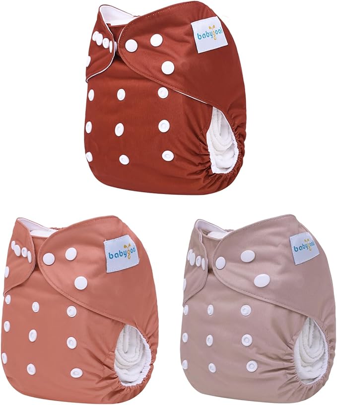 babygoal AWJ Cloth Diapers with Tummy Panel Pack of 7, 3 Diaper Cover with 3 Inserts and Wet Dry Bag, Adjustable Washable Reusable for Baby Girls and Boys