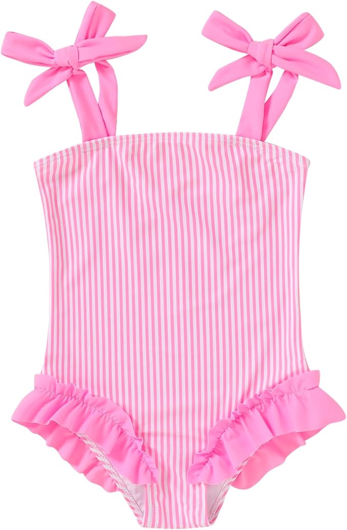 Happy Town Toddler Swimsuit Girl Solid Color Stripe One-Piece Baby Bathing Suits