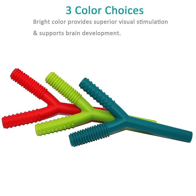 Teether Tubes for Babies 3-6 Months, 3 Pack Silicone Hollow Chew Tube Toy for Autistic Children, Y Shape Chewable Straw Baby Teether Toys for Infants Autism with Teething Nursing Biting Chewing