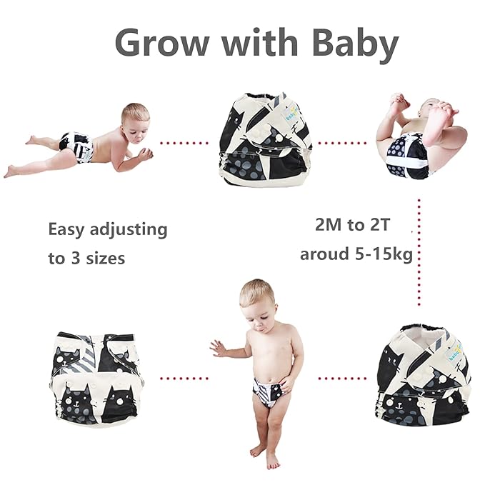 babygoal Reusable Cloth Diapers 6 Pack with 10pcs Inserts, One Size Adjustable Washable Pocket Nappy Covers for Baby Boys and Girls 6FB12