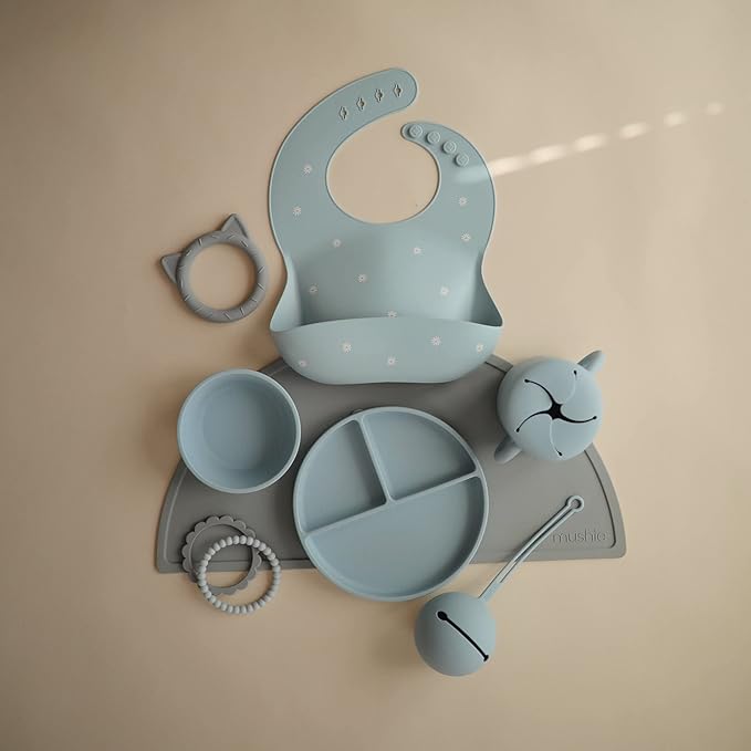 mushie Silicone Suction Bowl | BPA-Free Non-Slip Design (Powder Blue)