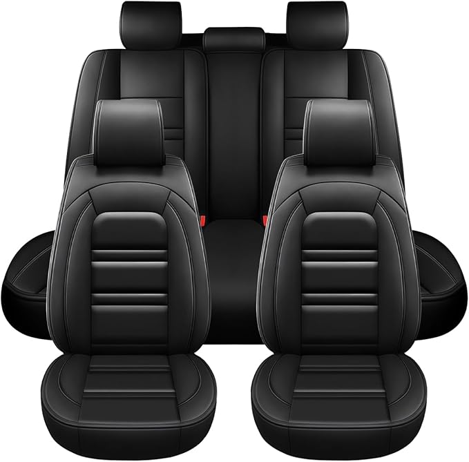 Seat Covers for Ford Explorer 2011-2025 | 5-Seats Leather Seat Covers, Easy to Install Automotive Seat Covers Full Set (Full Set, Black)