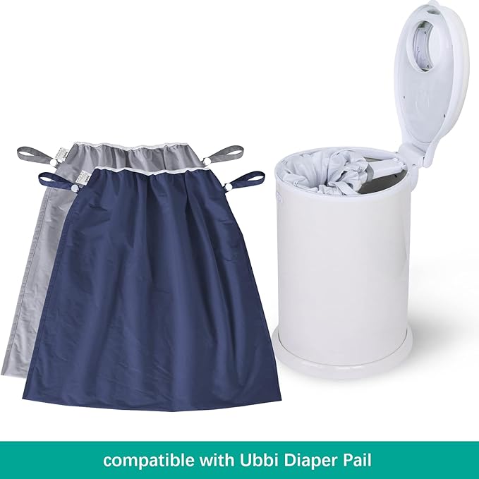 Biloban Reusable Diaper Pail Liner Bags 2 Pack for Ubbi, Waterproof Larger Capacity & Washable Wet Bag for Cloth Diapers & Kitchen Garbage, Grey & Navy