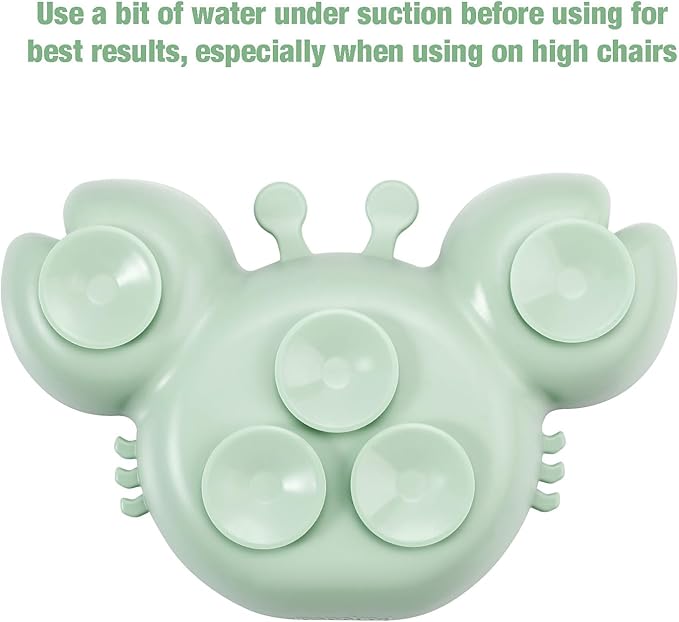 PandaEar 2 Pack Silicone Suction Plates for Toddlers Baby with 4 Spoons Self Feeding, Divided Unbreakable Toddler Plates with Suction, Baby Plates and Utensils Set, Baby Dishes, Green Crab & Pink Bee