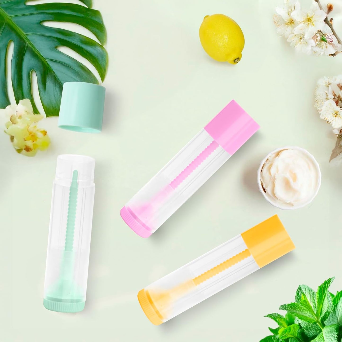 JuLand 50 Pack Empty Lip Balm Containers Bulk 5.5ml - Clear Twist-Up Tubes with Purple Caps, Refillable Chapstick Tube for DIY Lip Balm Making