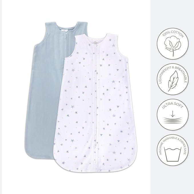 Baby Wearable Blanket - Baby Sleep Sack 100% Interlock Knit Cotton - Sleep Sack 3-6 Months - Comfy Soft Lightweight, 2-Pack Set