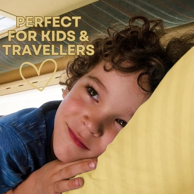 kinder Fluff Children Pillow (2Pack) 10x15in - First Pillow for Kids Age 2+, 100% Cotton Sateen Stripes Shell 300T, Down Alternative Fill, Machine Washable - Children & Travel Cushion - Yellow - XS
