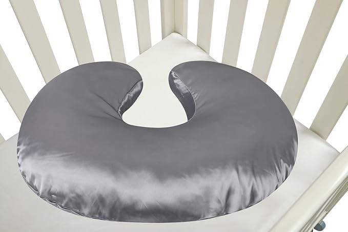 Satin Nursing Pillow Cover Set 2 Pack Ultra Soft Silk Compatible with Boppy Pillow for Breastfeeding Pillow Protect for Baby Hair and Skin Grey & Pink