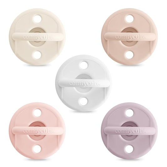 Comfy Cubs Baby Pacifiers, 5 Pack for 0+ Months - Soft Breast-Like Nipple Shape - CPSIA Compliant Silicone Pacifier for Newborns - Girl Pack Baby Essentials - Ideal Newborn Gift Set - Multicolor Girl