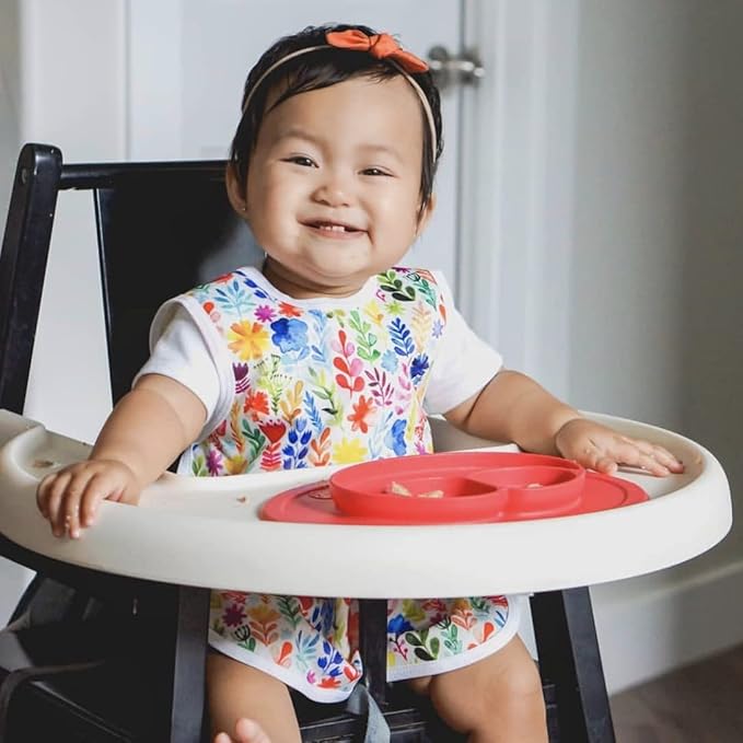 BapronBaby Rainbow Watercolor Floral Bapron - No Neck Tie Safer Bib for Baby & Toddler - Soft Waterproof Stain Resistant - Machine Washable - Sz Preschool 3-5yrs