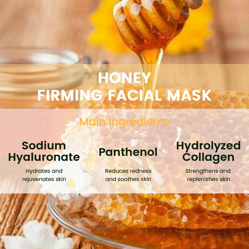Honey Face Sheet Mask Skincare,Hydrating Spa Face Mask For Sensitive Skin,Moisturize,Nourish for All Skin Types,Natural Skin Care Spa Face Mask for Women Men Girls,Pack of 6