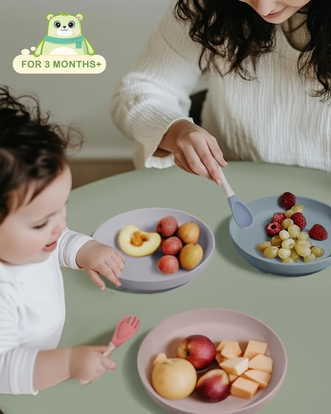 Classic Suction Toddler Plates 3 PCS, Food Grade Silicone Baby Plate with Suction BPA Free, Deeper Feeding Dishes for Toddler Kids Baby, Dishwasher Safe