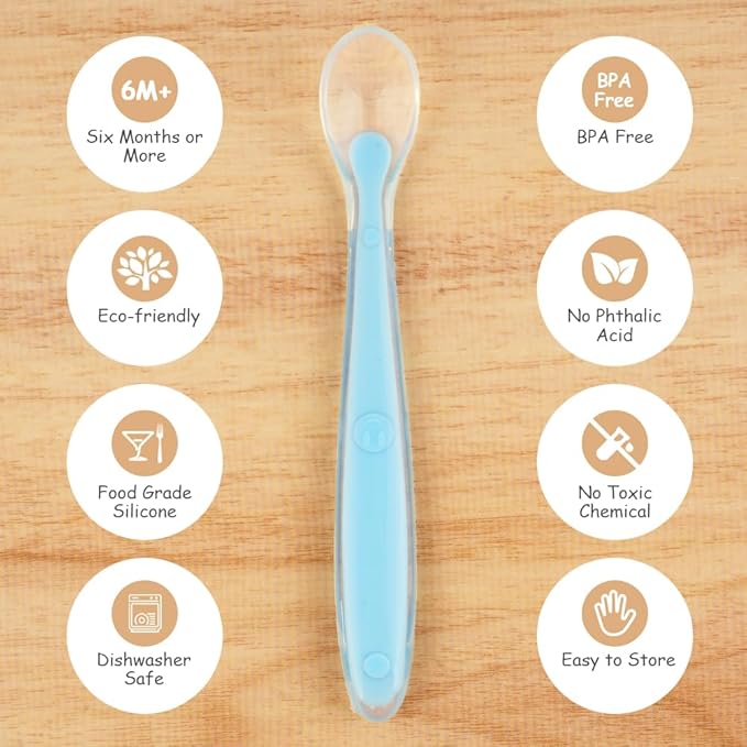 Vicloon Baby Silicone Spoons, 5 PCS Baby Training Feeding Spoons for First Stage 4 Months Toddlers, Infants Utensils Feeding Supplies, Soft Tip BPA Free Gum-Friendly Dishwasher Boil-Proof