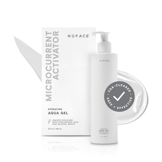 NuFACE Aqua Gel Activator - Microcurrent Conductive Gel & Activator Powered by IonPlex & Hyaluronic Acid to Enhance Results of NuFACE Microcurrent Facial Device - Improves Skin Radiance (10 oz)