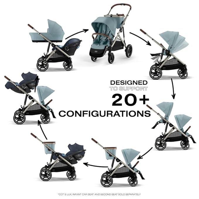 Cybex Gazelle S Stroller Modular Double for Infant and Toddler Includes Detachable Shopping Basket Over 20+ Configurations Folds Flat Easy Storage, Sky Blue, 1.0 Count, 5.0 liters, 28.4 pounds