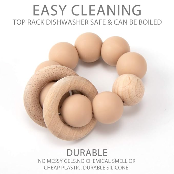 Silicone Baby Teether, Food Grade Silicone & Beech Baby Teething Toy, BPA Free (Sage)