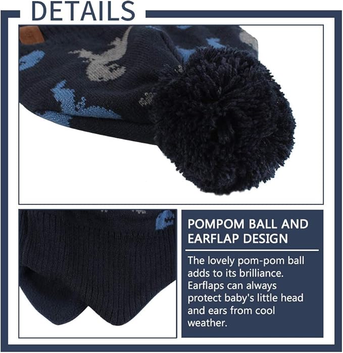 JANGANNSA Knitted Baby Hat Scarf Set Winter Warm Boys Girls Beanie Fleece Lining Toddler Kids Hats with Pompom