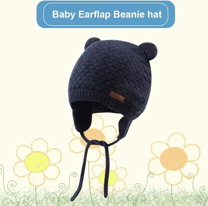 BAVST Baby Beanie Hat for Winter with Earfalp Cute Bear Kids Toddler Girls Boys Warm Knit Cap 0-2Years