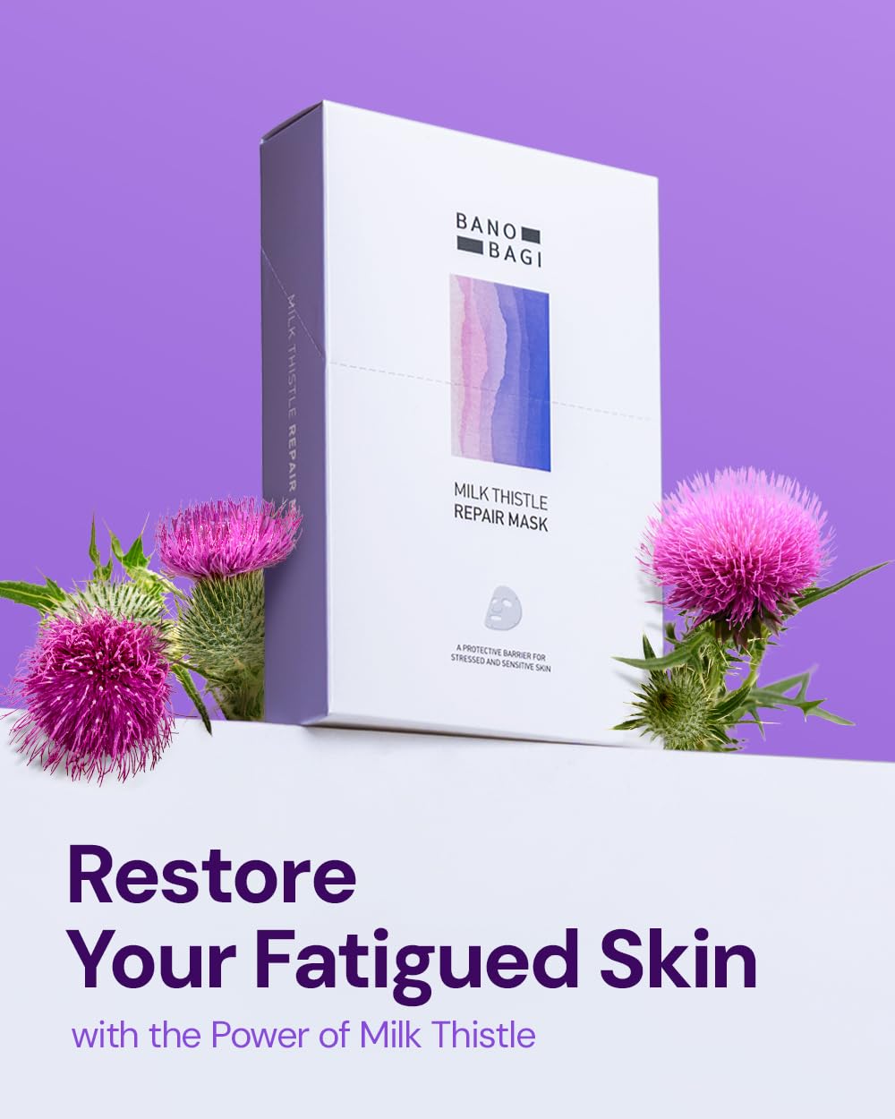 Milk Thistle Repair Face Mask – Korean Skin Care with Centella, Hyaluronic Acid & Adenosine | Hydrating & Soothing Sheet Mask for Sensitive Skin, Fragrance-Free, 10EA
