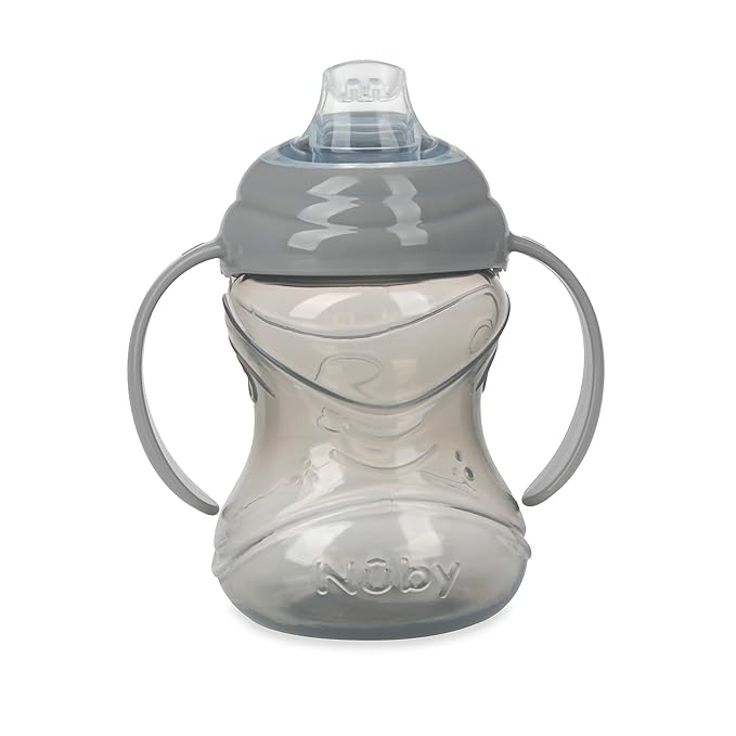 Nuby 3 Piece No-Spill Grip N’ Sip Cup with Soft Flex Spout, 2 Handle with Clik It Lock Feature, Neutral,10 Ounce