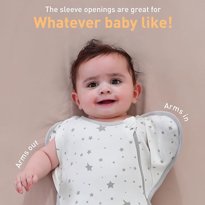 Baby Sleep Sack Swaddles for Newborn 0-3 Months, Arms Up Swaddle Blanket 2 Packs Cotton, Hands Up 3-Way Transitions to Arms-Free Wearable Sleeping Sack Bag for Boys Girls Snug Fit Calms Startle Reflex
