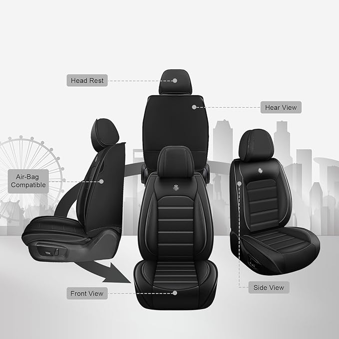 JOJ Car Seat Cover Fit for Toyota Highlander 2001-2025,7 Seat Car Seat Cover,No-Slip Waterproof Breathable Faux Leather Automotive Seat Covers Auto Interior Covers,Full Set,Black