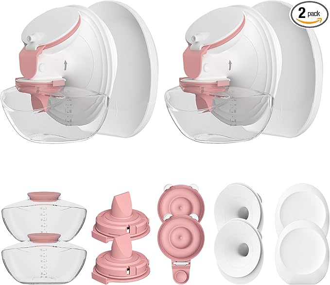 2 Pack 24mm Full Breast Pump Kits Compatible with Momcozy Upgraded Mobile Flow M9, Upgraded M9 Full Set Parts Including 24mm FlnageX2, Red ValveX2, Red DiaphragmX2, Container with Silicone LipX2