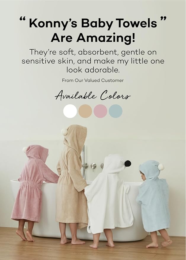 Konny Baby Hooded Towel Plush Thick & Cozy Soft-Touch Absorbent Rayon from Bamboo Cotton Baby Bath Beach Towel, Oeko-TEX, Newborn Boys Girls Toddler (White, Medium)