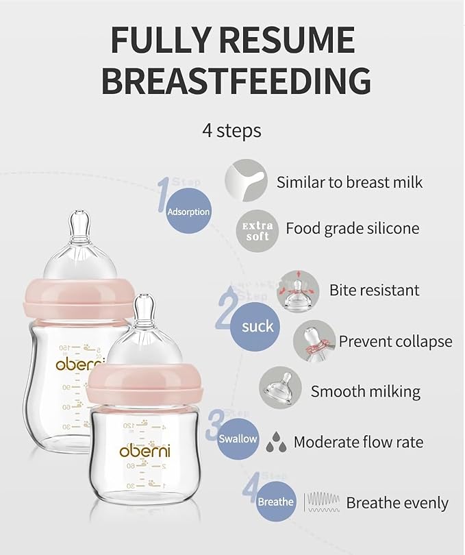 Glass Baby Bottles,Anti Colic Breastfeeding Bottle with Natural Response Nipple Size S,Wide Neck Slow Flow Baby Bottle for Baby,Newborn,Preemie 0-3 0-6 Month,BPA Free (Pink, 2 Pack, 4 Ounce)