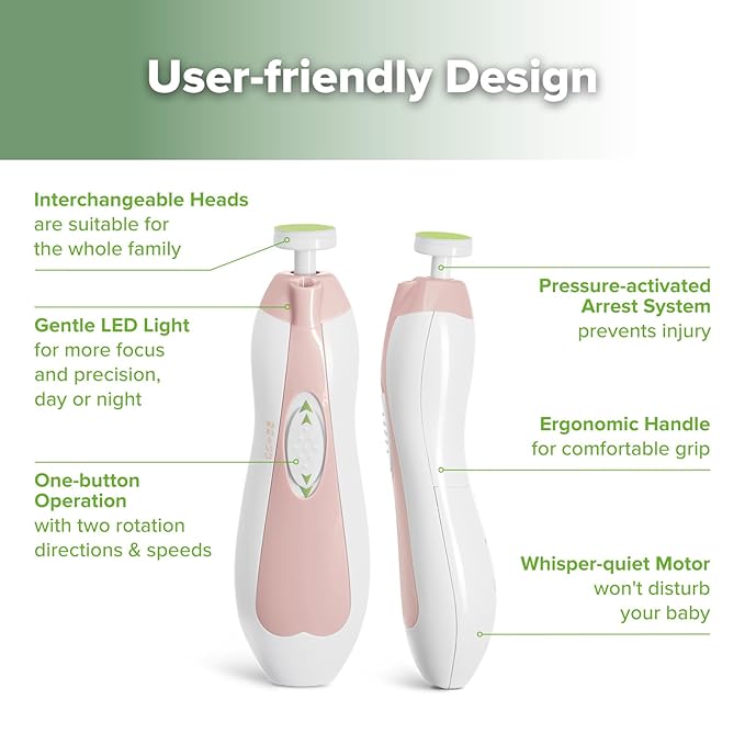 haakaa Baby Nail Trimmer Electric Safe Baby Nail Clippers Baby Nail File Kit Manicure Set, Trim Polish Grooming kit for Newborn Toddler or Adults Toes Fingernails, 6 Grinding Heads and LED Light