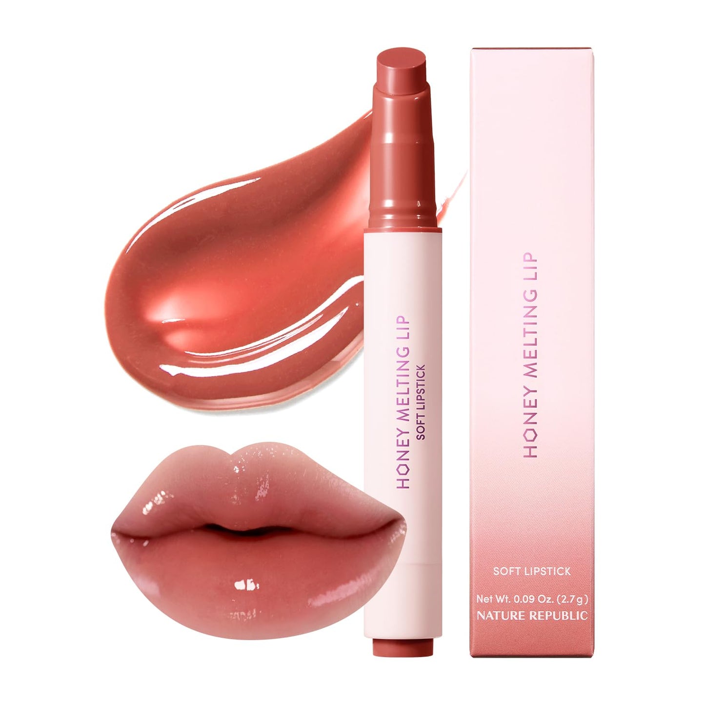 Nature Republic HONEY MELTING LIP (19 ROSE CORAL) SOFT LIP STICK, Hydrating Gloss, Moisturizing balms, Sheer tint, Shine & Nude, Glowy Finish, korean make up