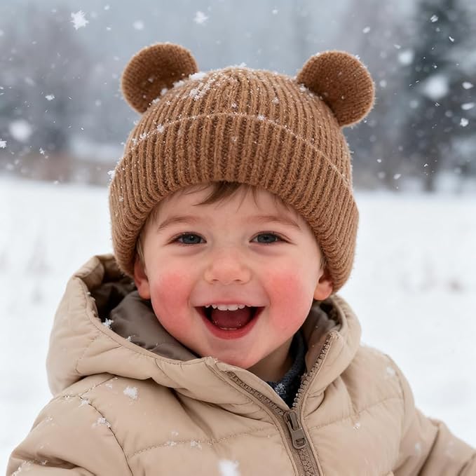 Bear Baby Beanie Knitted Baby Winter Hat Infant Toddler Boys Girls Beanie with Cotton Lining