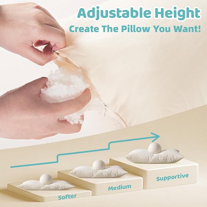 LOFE Organic Pillow with Pillowcase - 20x26 Youth Pillow with 100% Organic Cotton Shell, Adjustable Loft Organic Standard Plilow, Machine Washable, Soft, Perfect for Youth&Adults