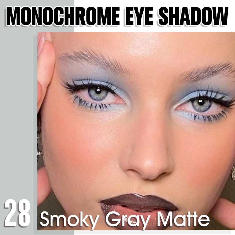 Grey Single Matte Eyeshadow Makeup, Neutral Powde Eye Shadow for Older Women, Smoky Gray Grey Dusty Blue Matte Singles Eyeshadow Palette Pigmented Waterproof,Girls Monochrome Eyeshadows Gift 28