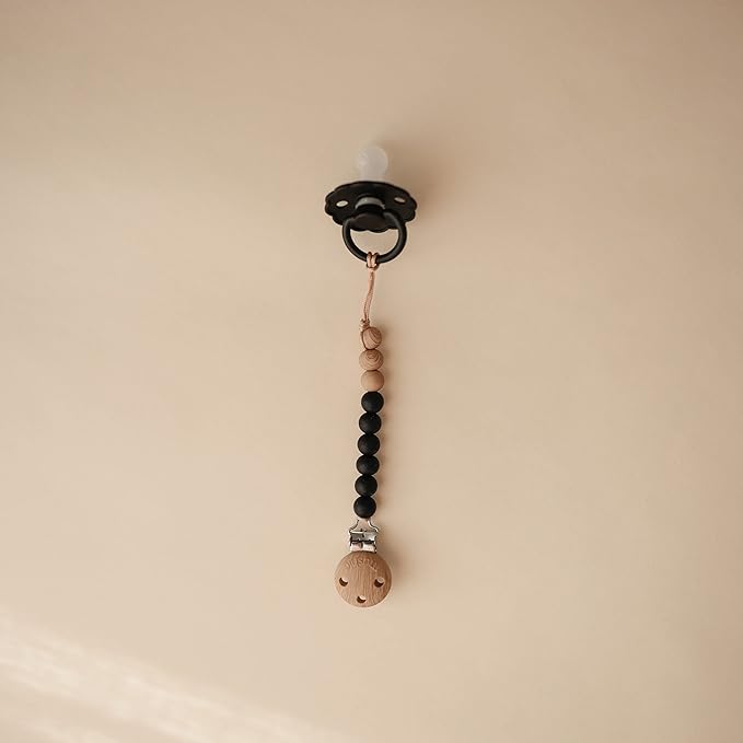 mushie 100% Silicone Baby Pacifier Clip BPA Free | Eva (Black)