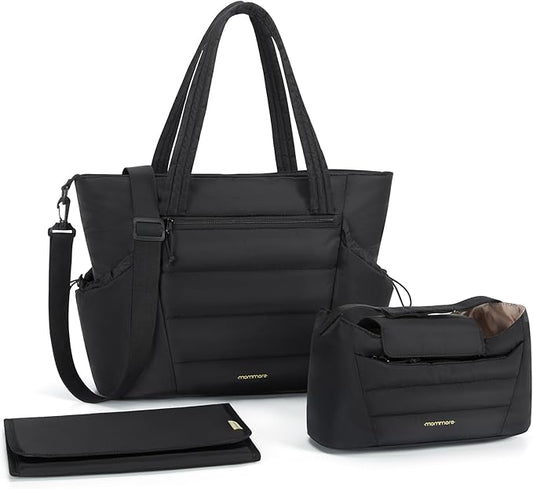 mommore Diaper Bag Tote with Stroller Organizer Puffer Bag Large Capacity Baby Bag with Changing Pad for Travel, Hospital