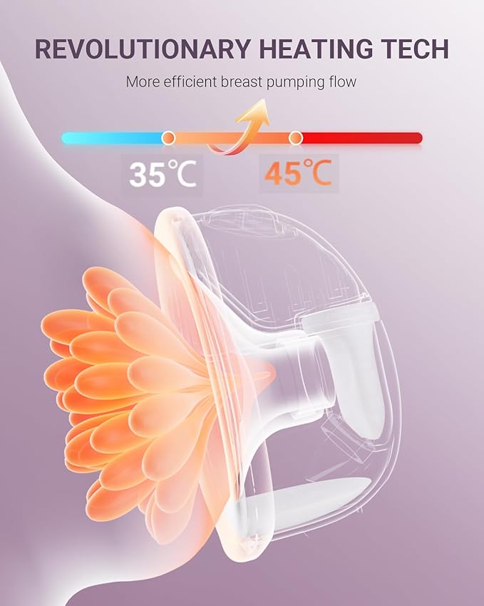 Heated Wearable Breast Pump, Industry-Leading Heating Tech, Innovative Magnetic Charging Cable, App Control, Anti-dust Cover, Hospital-Grade Suction, 1 Pack
