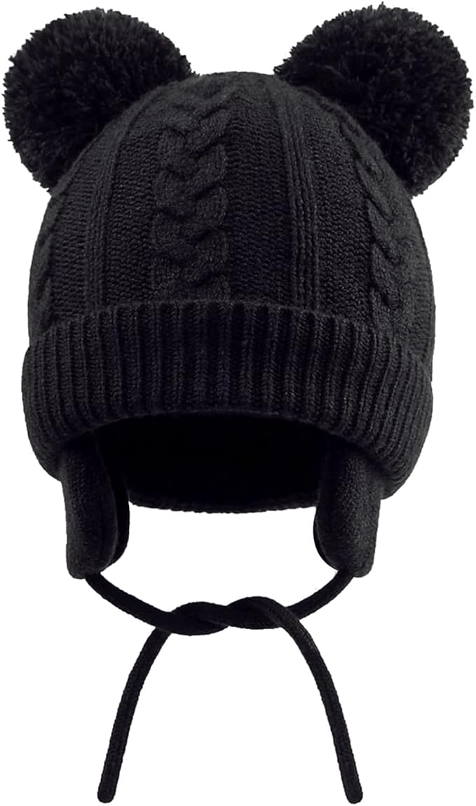 Duoyeree Toddler Winter Hat with Earflap Scarf Hood Thick Warm Kids Skull Cap for Baby Girls Boys