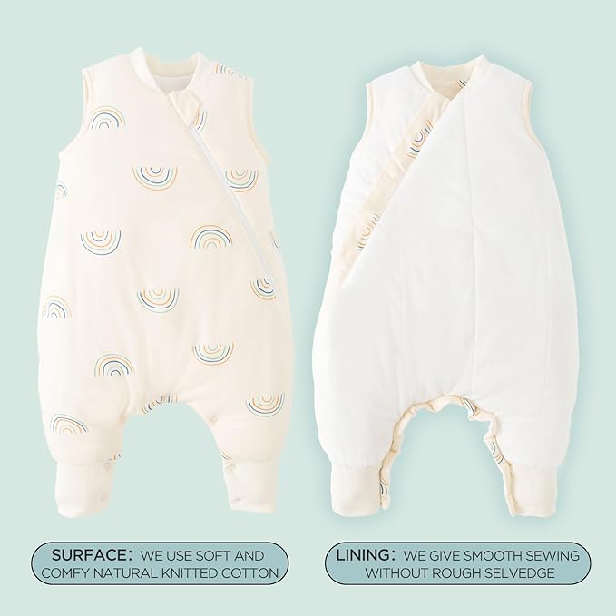Duomiaomiao 1.5 TOG Toddler Sleep Sack 6-12 Months 100% Cotton Four Season Side Open Zipper Baby Sleep Sack with Feet, Breathable Toddler Wearable Blanket