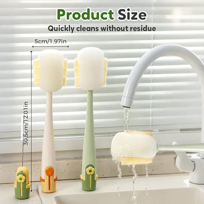 5 in 1 Bottle Cleaning Brush, Multifunctional Water Bottles Cleaner Brushs Portable Bottle and Lid Cleaning Brush Tool, Straw Cleaner Brushs for Baby Bottles Tumblers Glass Cups (2, Mix)