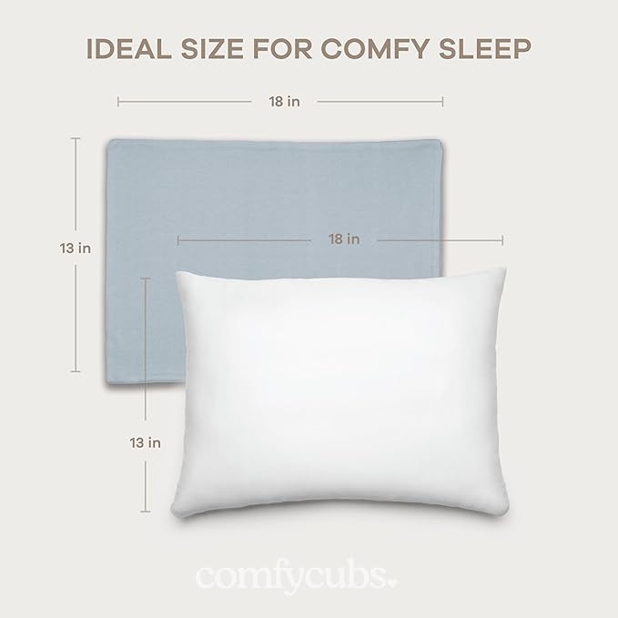 Comfy Cubs Toddler Pillow with Cotton Pillowcase, 13 x 18 in, 2 Pack - Travel and Sleep Support for Kids - Lightweight, Breathable Microfiber Fill - Soft & Cozy Small Pillow for Toddler - Pacific Blue