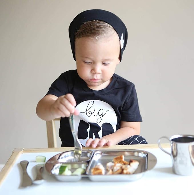Children's Premium Stainless Steel Dinnerware Set | 1 Bowl with Handles, 1 Cup with Handle & 1 Divided Plate | Education Series | Ideal for Babies, Toddlers & Kids | by Kiddobloom
