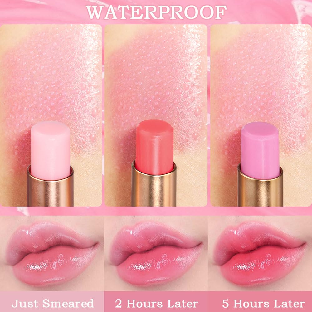 Kaely 3Pcs Peach Strawberry Grape Hydrating Lipstick Tinted Lip Balm, Color Changing PH Lipstick Makeup, Korean Magic Lip Stain Long Lasting Waterproof, labiales magicos 24 horas originales