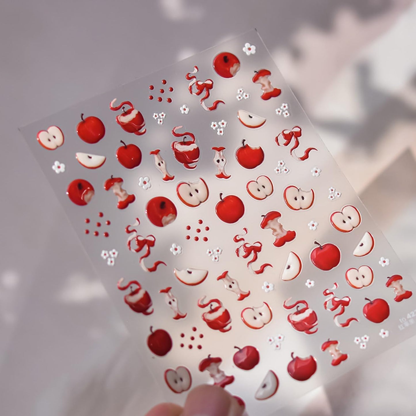 Apple Nail Stickers for Nail Art Cute Green Apple Sticker Flower Nail Art Stickers 5D Embossed Nail Decals 3D Self-Adhesive Nails Supply Manicure Sliders for Nails Decoration